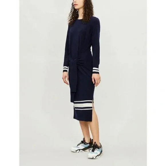 Sandro Cashmere Wool Stripe Midi Knit Sweater Bryone Dress Preppy Paris Academia - Picture 12 of 14
